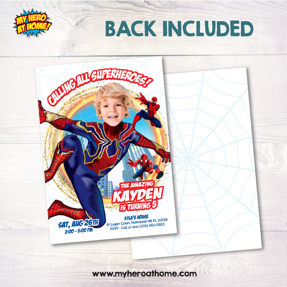 Custom Spiderverse Party Invitation Featuring Birthday Kid as Spiderman. 554IN