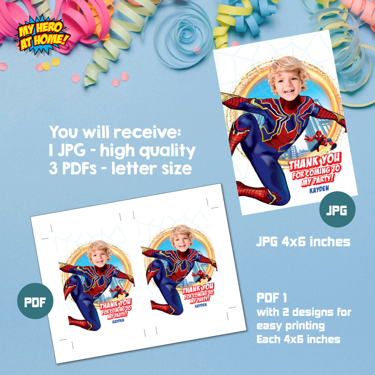 Personalized Spider Verse Thank You and Favor Tag with child as Spiderman. 554TY