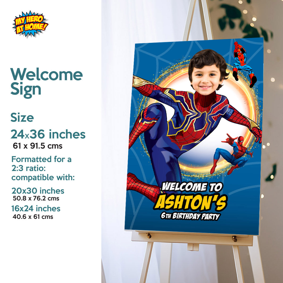 Bundle No Way Home Birthday matching items with kid as Spiderman: Invitation and Thank you, Cake Topper and Welcome Sign. 555B2