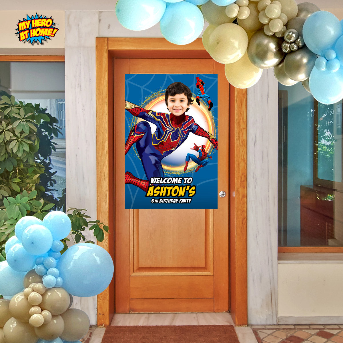 Bundle No Way Home Birthday matching items with kid as Spiderman: Invitation and Thank you, Cake Topper and Welcome Sign. 555B2