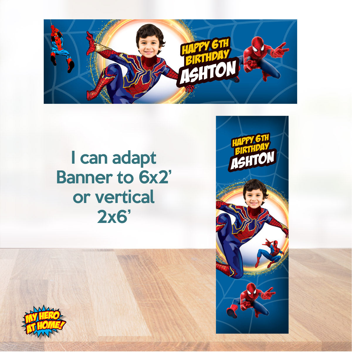 Bundle Iron Spiderman Party decoration with birthday kid as the star: Banner Backdrop, Cake Topper and Welcome Sign. 555B4