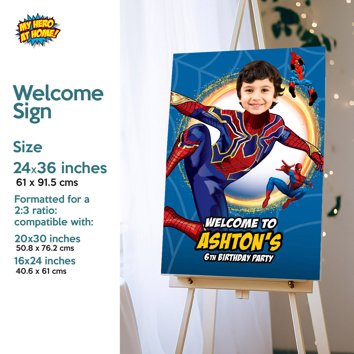 Bundle Iron Spiderman Party decoration with birthday kid as the star: Banner Backdrop, Cake Topper and Welcome Sign. 555B4