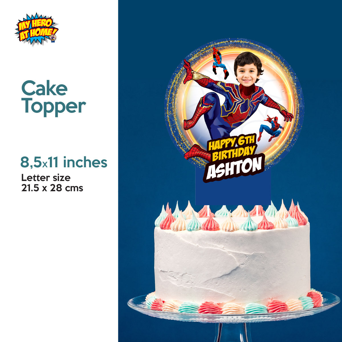 Bundle Iron Spiderman Party decoration with birthday kid as the star: Banner Backdrop, Cake Topper and Welcome Sign. 555B4