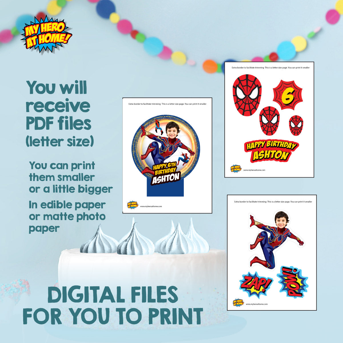 Bundle Iron Spiderman Party decoration with birthday kid as the star: Banner Backdrop, Cake Topper and Welcome Sign. 555B4