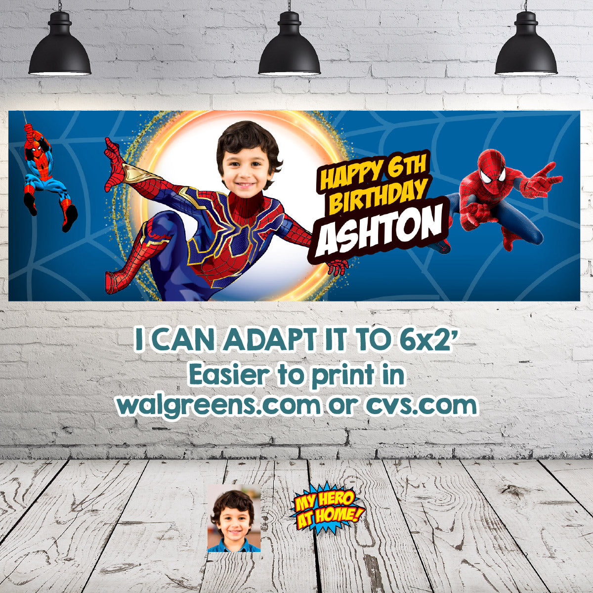 Iron Spiderman No Way Home Banner Backdrop featuring birthday kid as Spiderman. 555BB