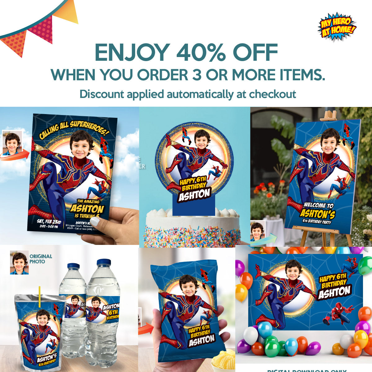 Personalized Iron Spiderman Cupcakes topper with your kid as his favorite superhero. 555CK