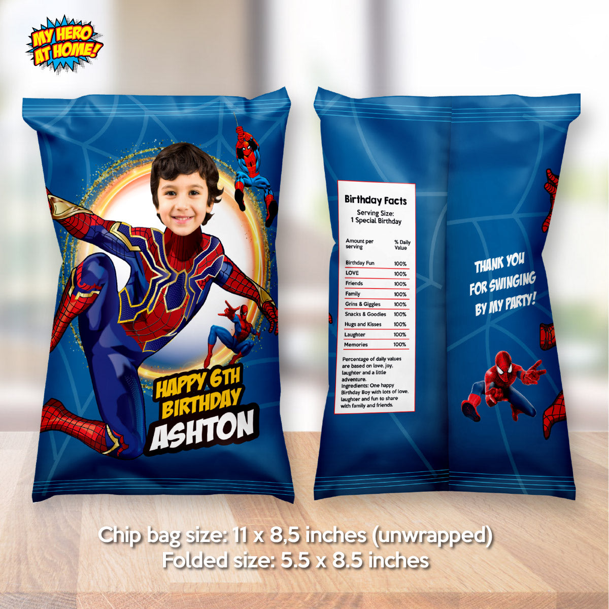 Iron Spiderman Chip Bags with kid as the star, No way home party favors and snacks. 555CB