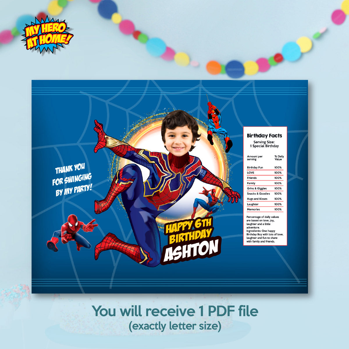 Iron Spiderman Chip Bags with kid as the star, No way home party favors and snacks. 555CB