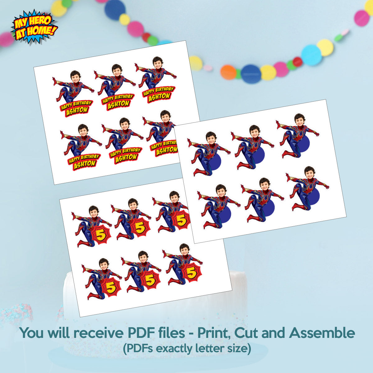 Personalized Iron Spiderman Cupcakes topper with your kid as his favorite superhero. 555CK