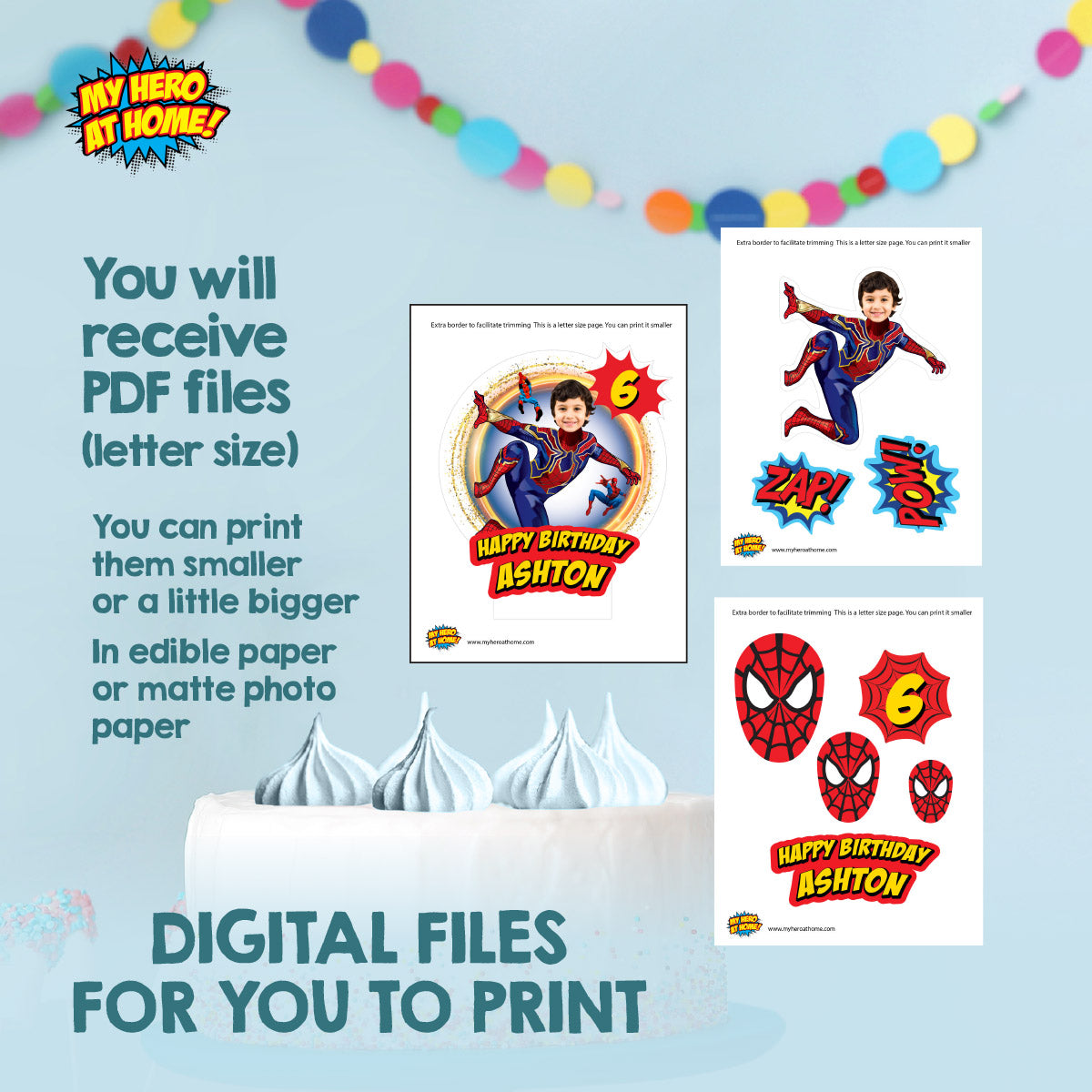 Spiderman No Way Home Cake topper featuring kid as Spiderman, Custom Spiderverse cake. 555CT2