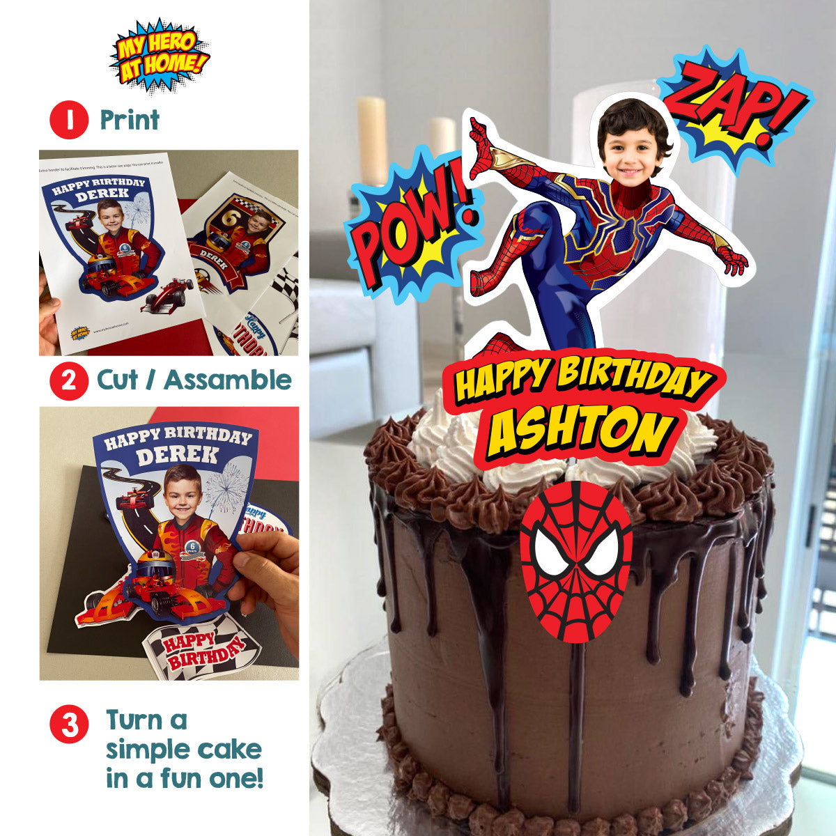 Custom Iron Spiderman Cake topper with kid as a cute Spider-man, Spiderverse photo cake. 555CT