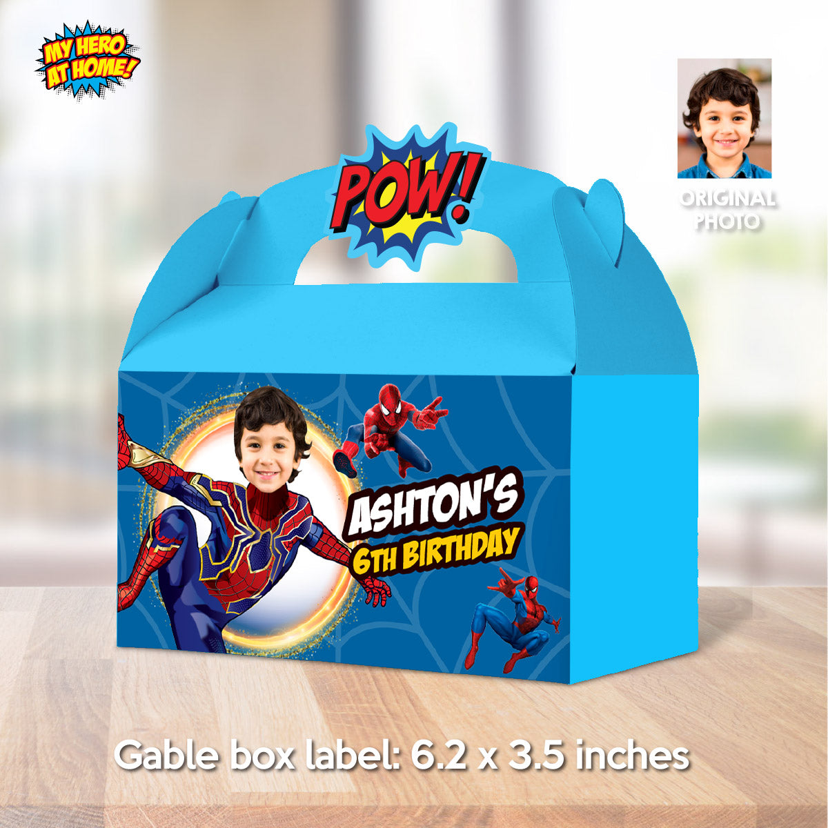 Personalized Iron Spiderman Candy box party favor label, Spiderverse Gable Box with photo. 555GB