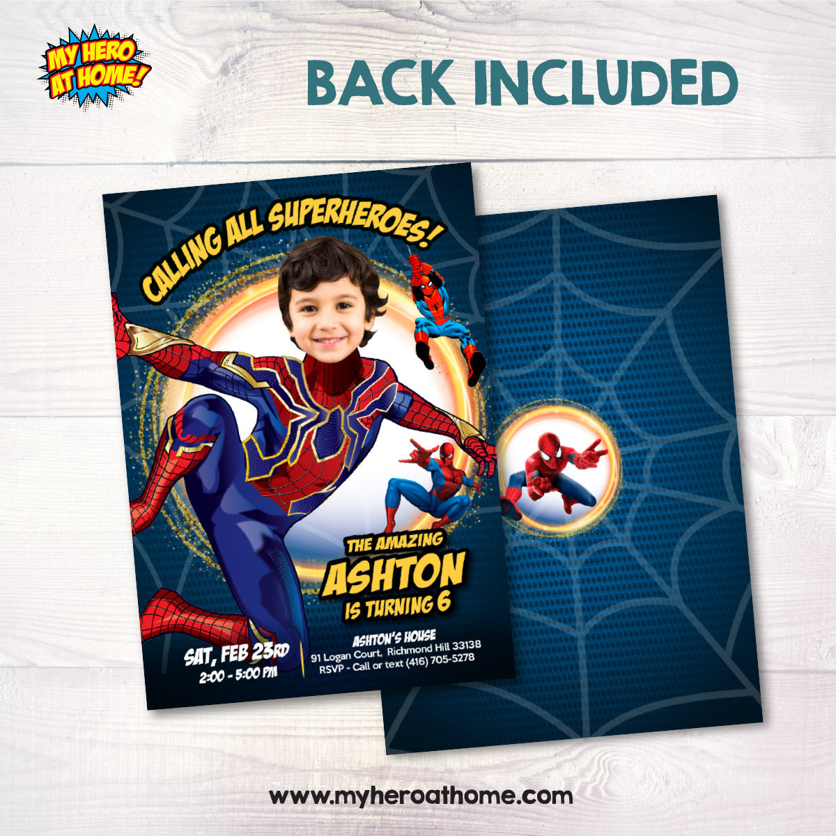 Iron Spiderman party Invitation with birthday boy as the main character (printable, Digital). 555IN