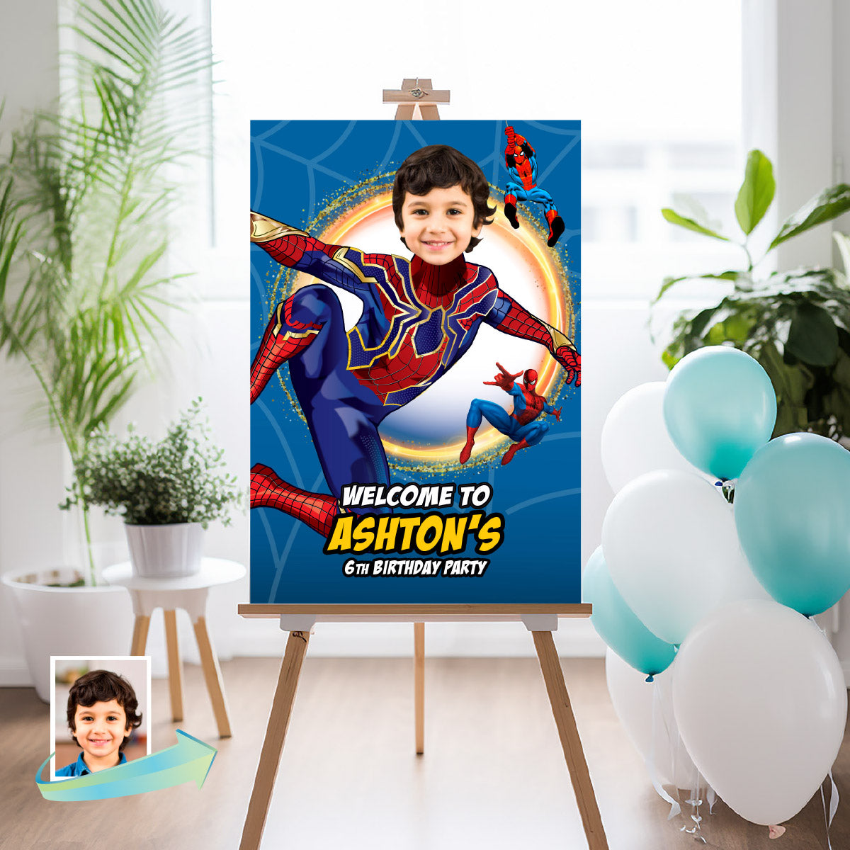 No Way Home Spiderman Birthday Welcome sign with kid as the star, Party Entrance Spiderman welcome. 555WS