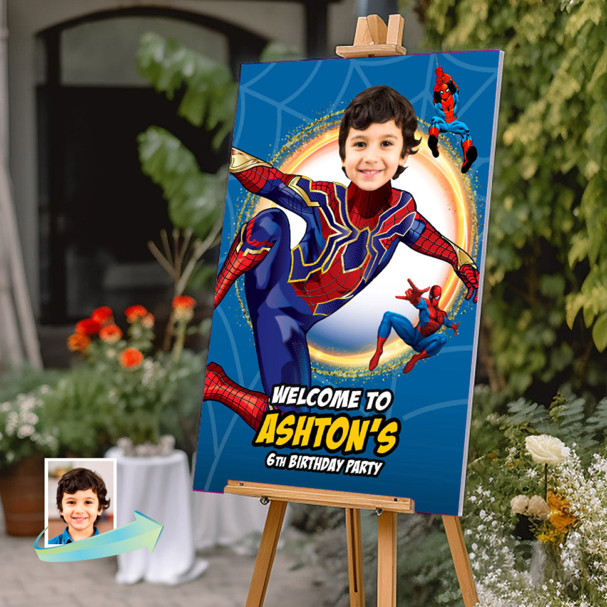 No Way Home Spiderman Birthday Welcome sign with kid as the star, Party Entrance Spiderman welcome. 555WS