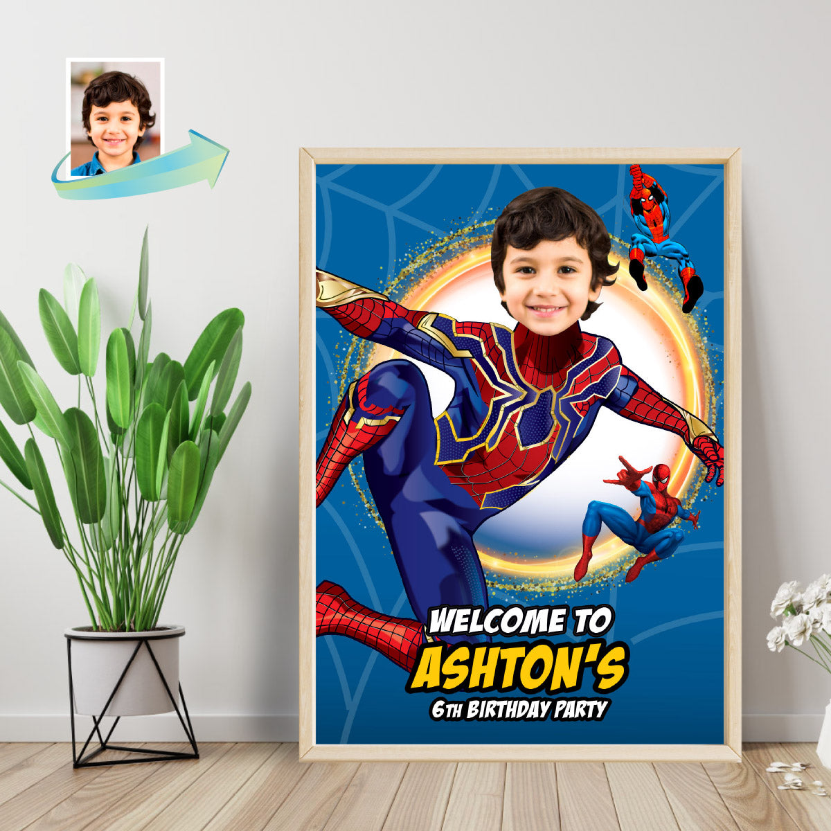 No Way Home Spiderman Birthday Welcome sign with kid as the star, Party Entrance Spiderman welcome. 555WS
