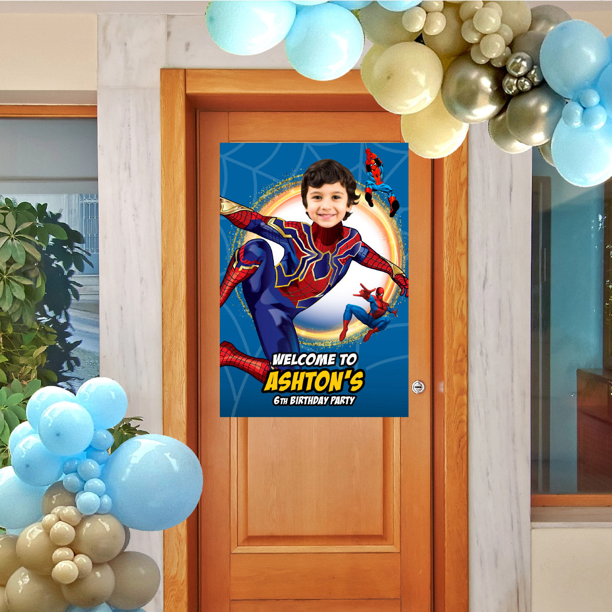 No Way Home Spiderman Birthday Welcome sign with kid as the star, Party Entrance Spiderman welcome. 555WS