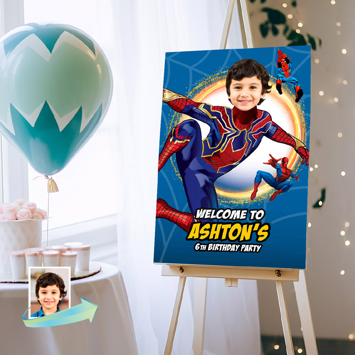 No Way Home Spiderman Birthday Welcome sign with kid as the star, Party Entrance Spiderman welcome. 555WS