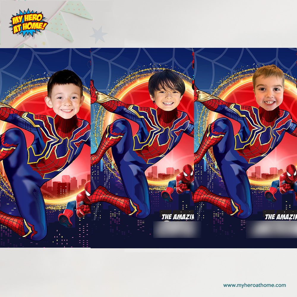 Iron Spider Poster with your kid as Spider-Man, Custom Iron Spiderman Print gift. 557B