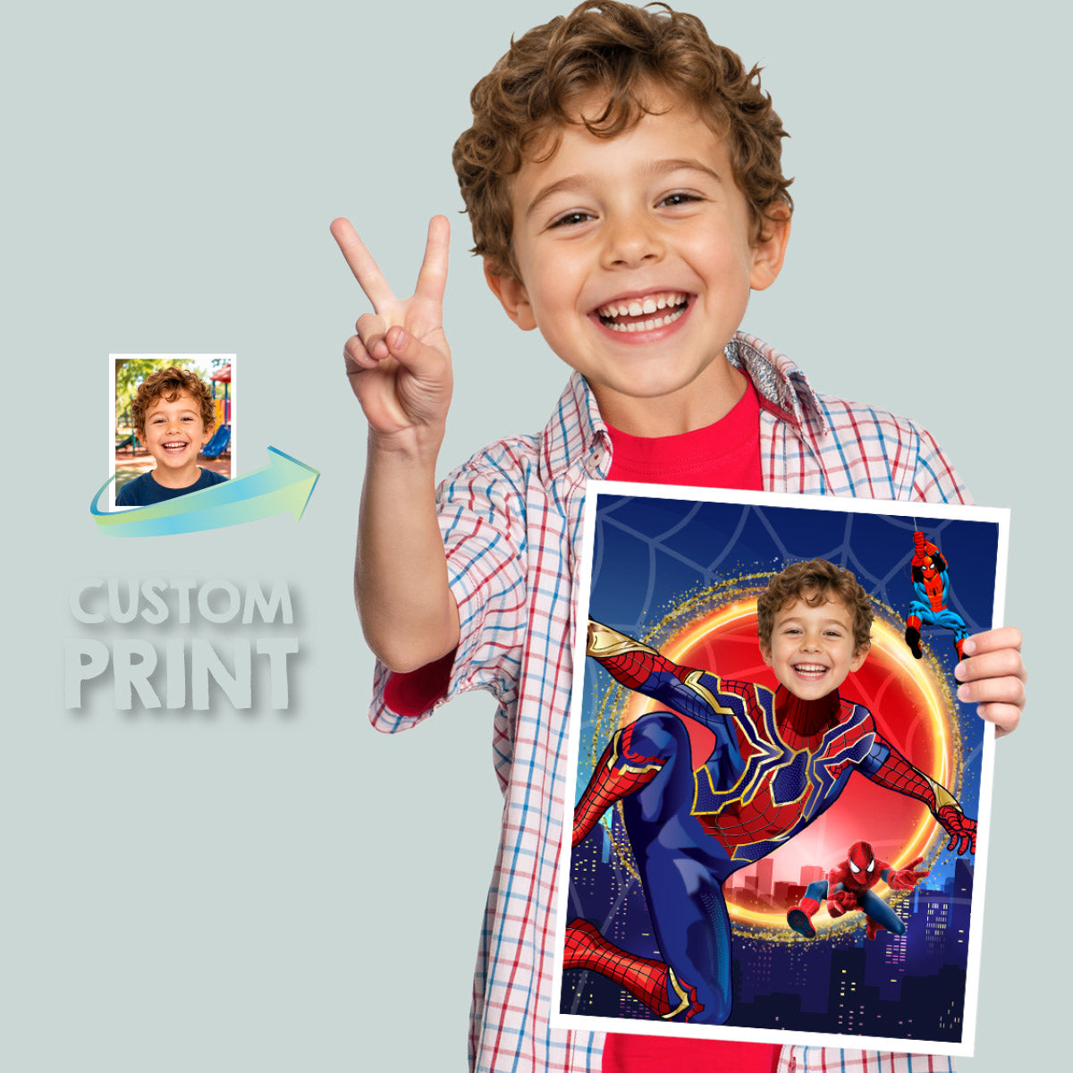 Personalized Spider-Man No Way Home Print with Child as Iron Spiderman.  557