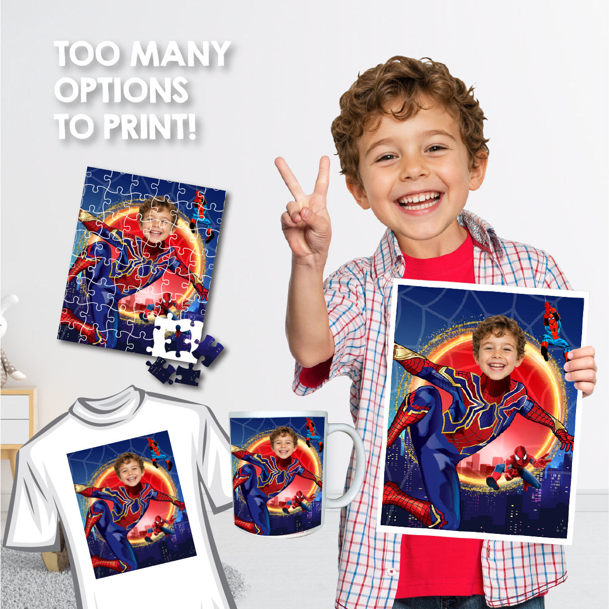 Personalized Spider-Man No Way Home Print with Child as Iron Spiderman.  557