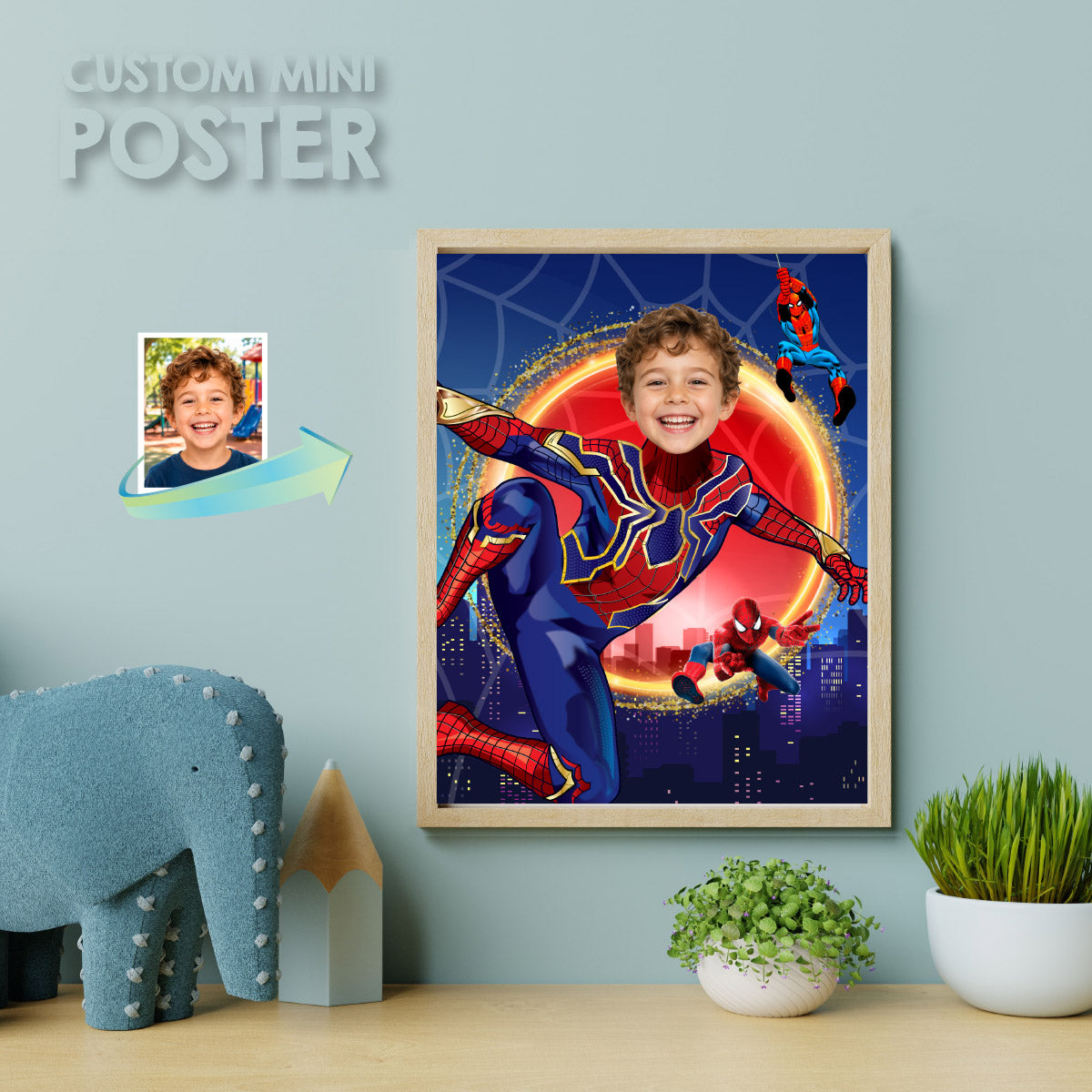 Personalized Spider-Man No Way Home Print with Child as Iron Spiderman.  557