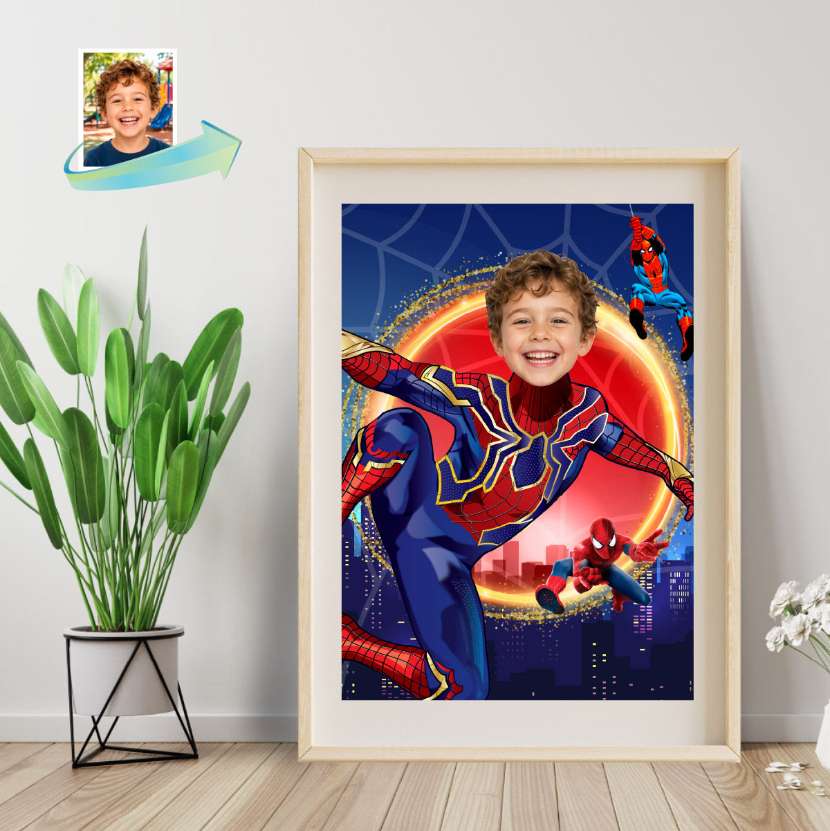 Personalized Spider-Man No Way Home Print with Child as Iron Spiderman.  557