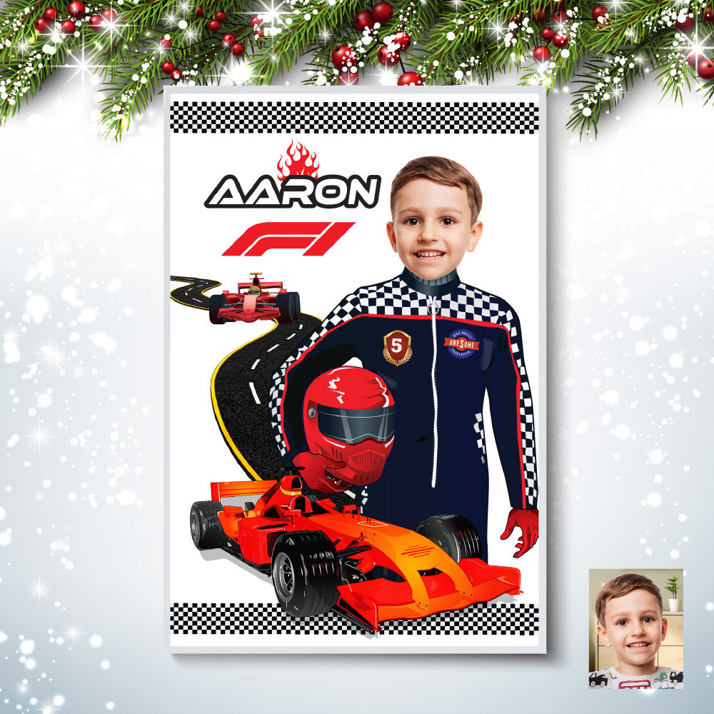 Personalized Formula One Gift with child as the driver, Race car F1 printable Gifts. 568GF2
