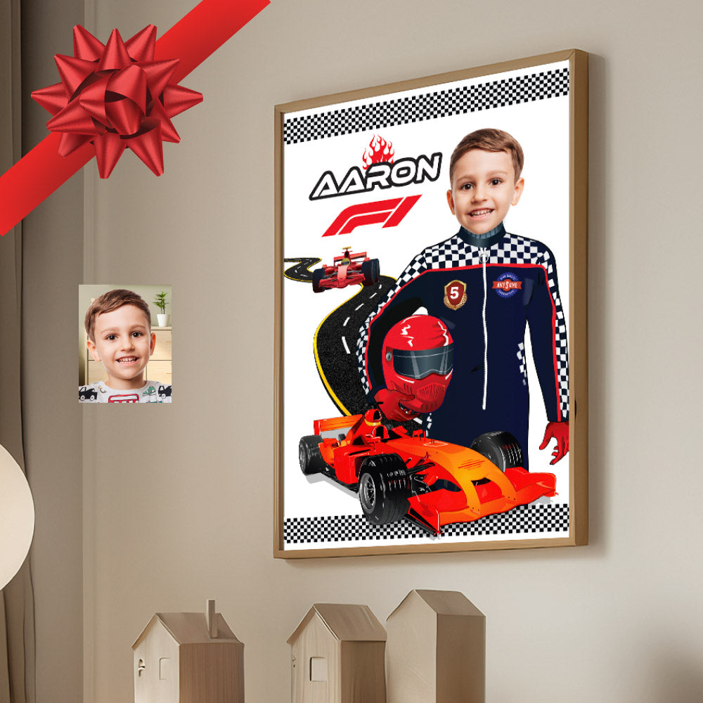 Personalized Formula One Gift with child as the driver, Race car F1 printable Gifts. 568GF2