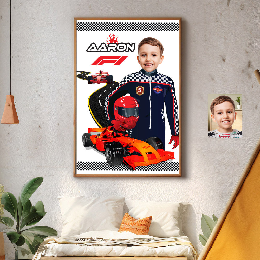Personalized Formula One Gift with child as the driver, Race car F1 printable Gifts. 568GF2