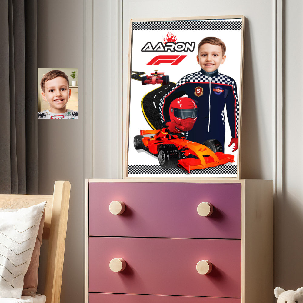 Personalized Formula One Gift with child as the driver, Race car F1 printable Gifts. 568GF2