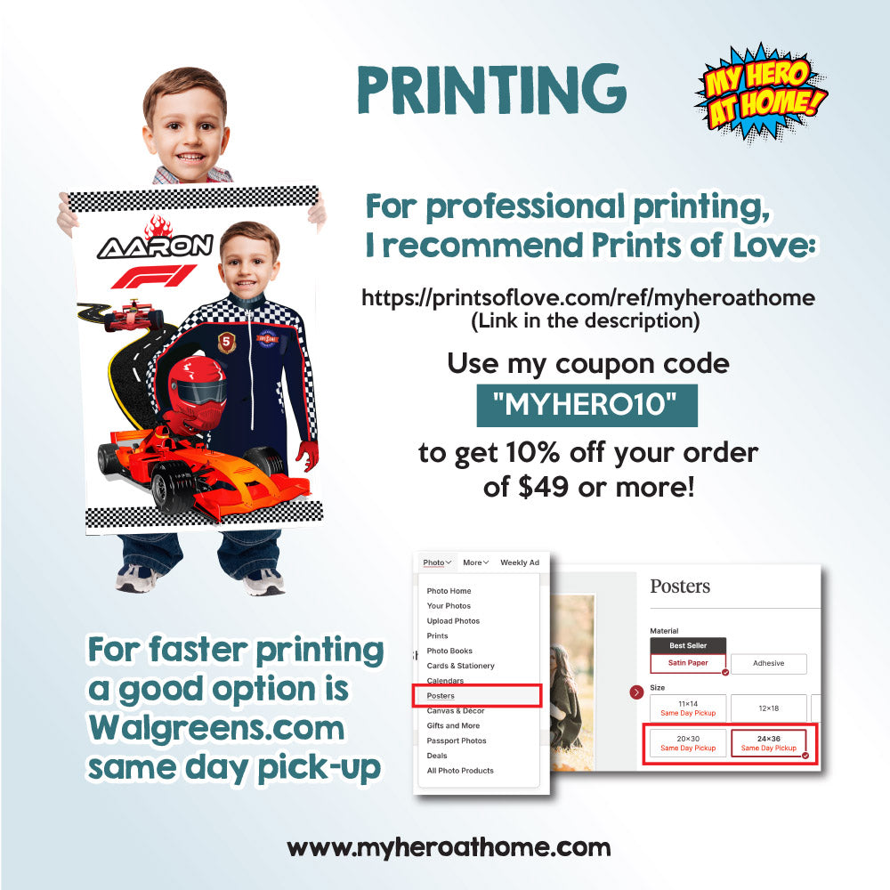 Personalized Formula One Gift with child as the driver, Race car F1 printable Gifts. 568GF2