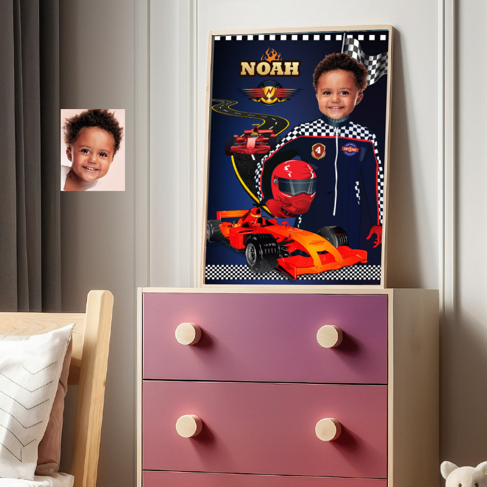 Personalized Race Car Decoration with child as the star, Room Decor for race car fans, Race Car Gifts. 568