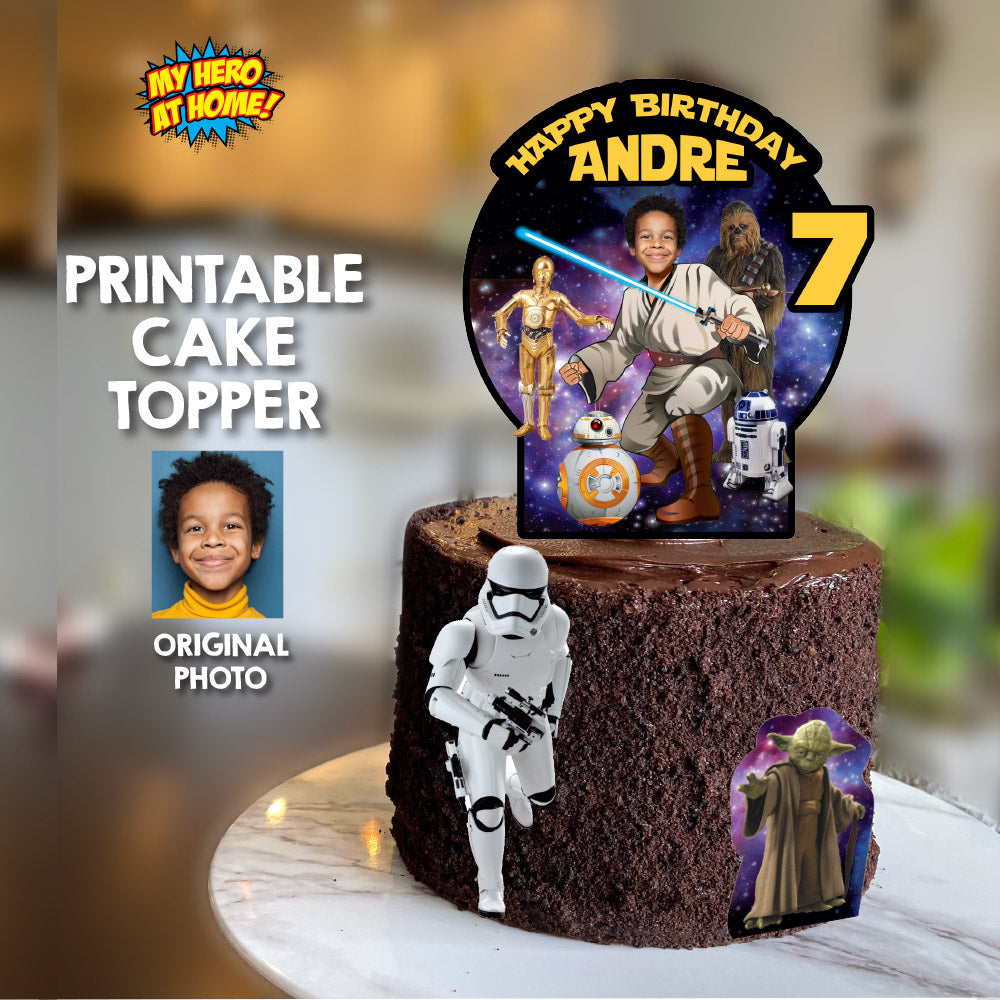 Custom Jedi Star Wars Cake topper with kid as the Master Jedi. 005CT2