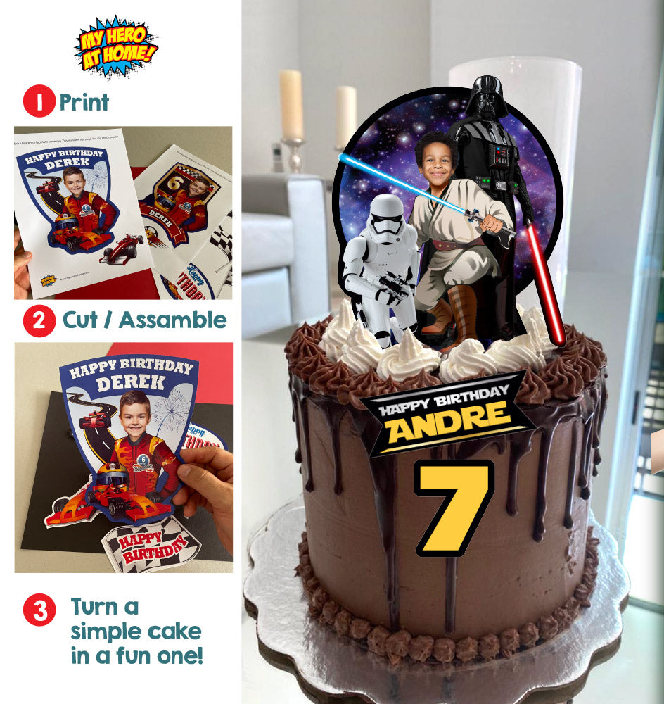 Custom Jedi Star Wars Cake topper with kid as the Master Jedi. 005CT2