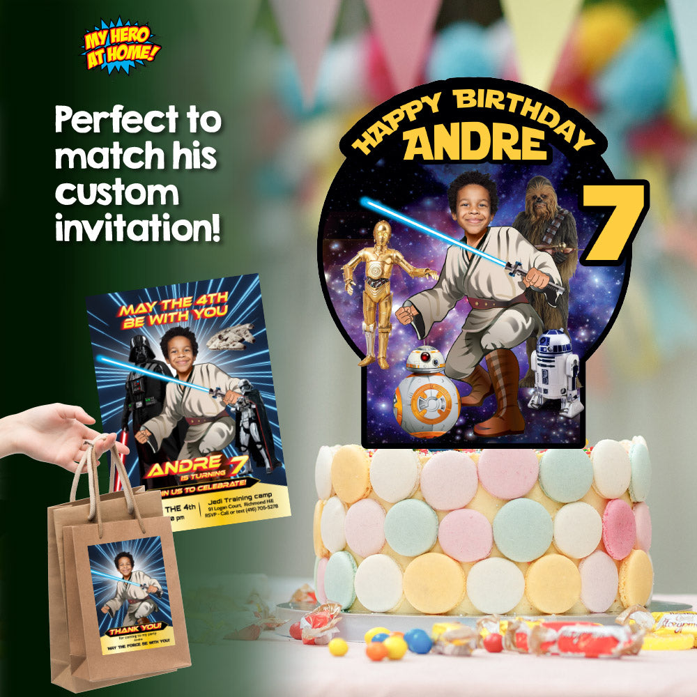Custom Jedi Star Wars Cake topper with kid as the Master Jedi. 005CT2