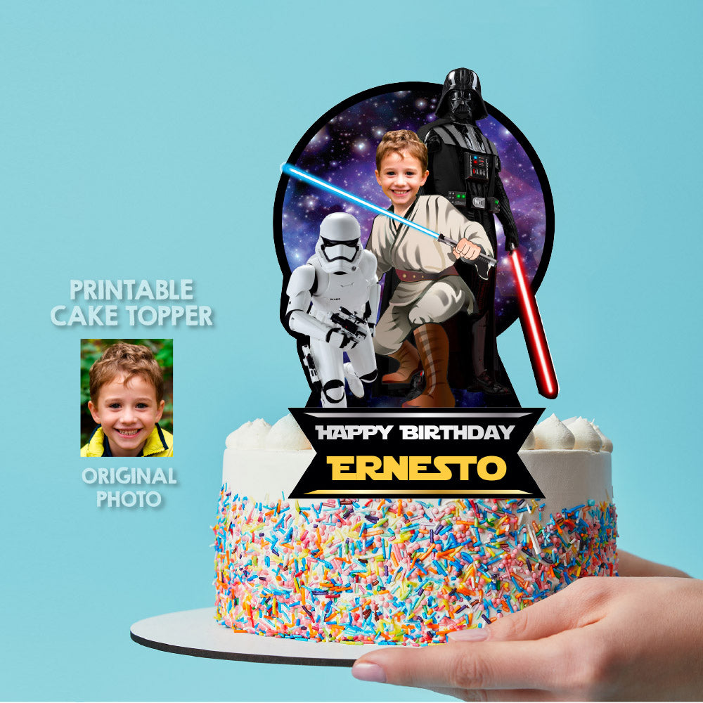 Star Wars Cake topper with birthday boy as the Jedi, Star Wars Cake decor. 572 005CT