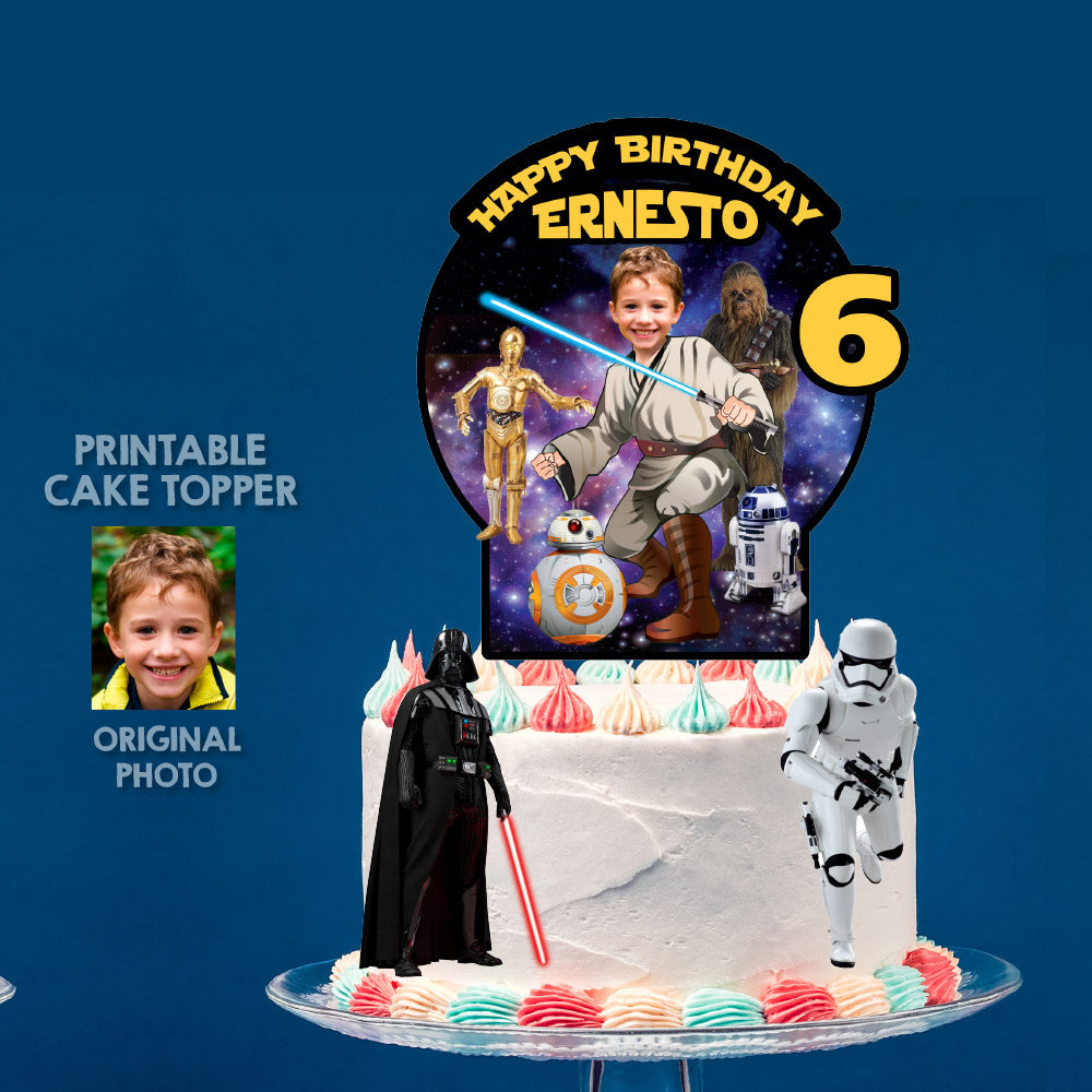 Star Wars Cake topper with birthday boy as the Jedi, Star Wars Cake decor. 572 005CT