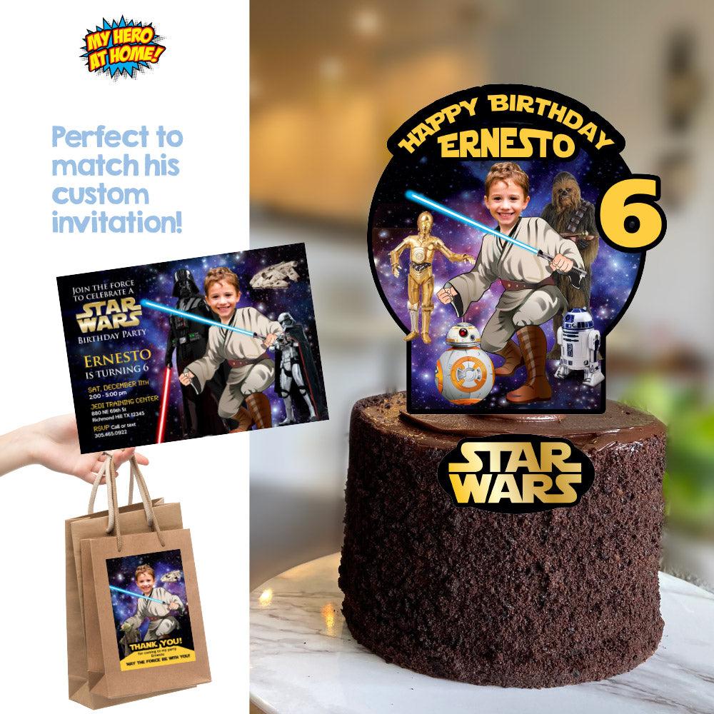 Star Wars Cake topper with birthday boy as the Jedi, Star Wars Cake decor. 572 005CT