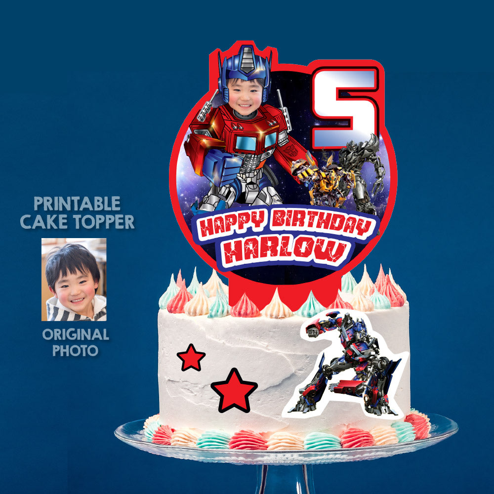 Optimus Prime Cake topper with kid as his favorite Autobot, Printable Transformers cake decor with photo. 577