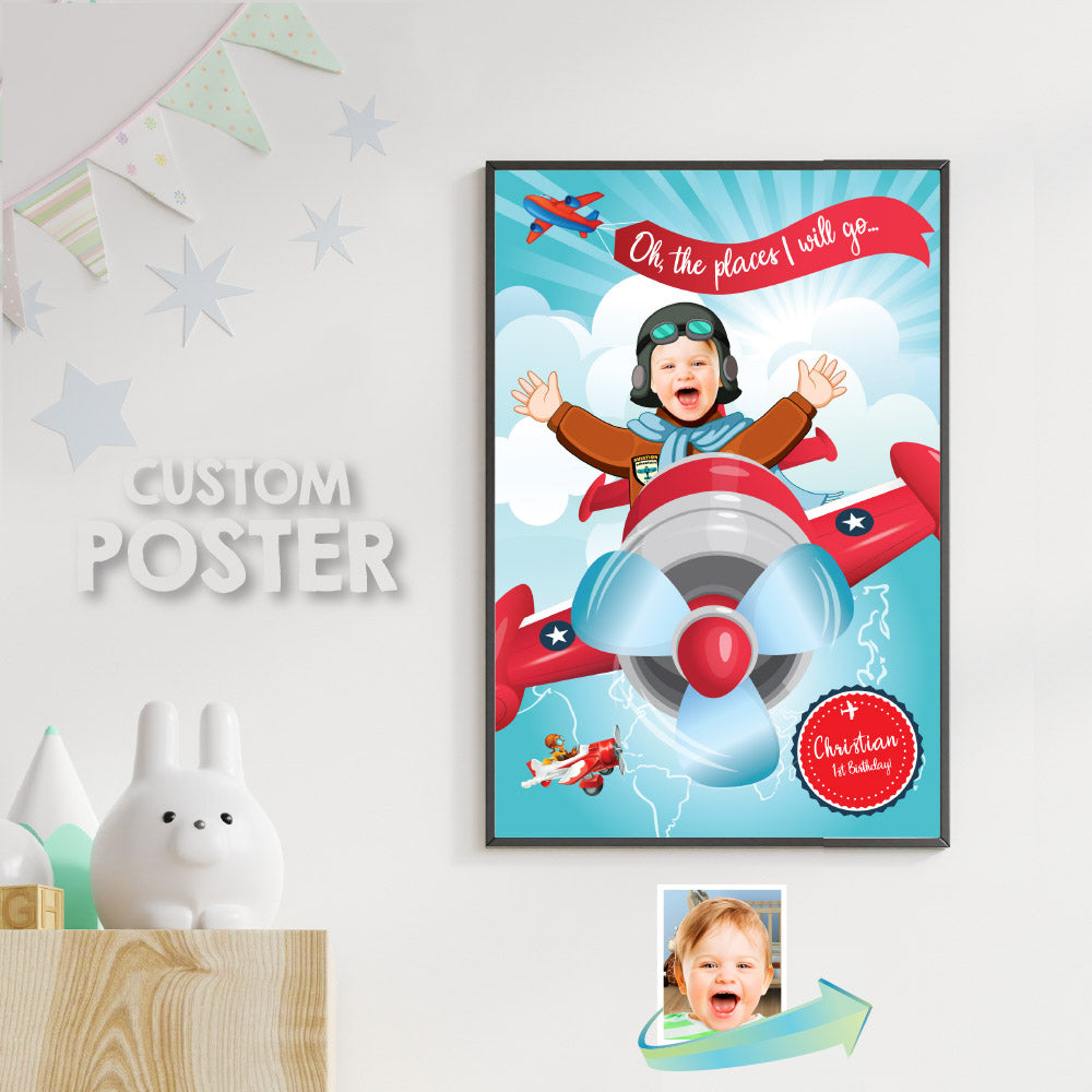 Airplane Poster with photo, Airplane Room Decor, Airplane printable Gifts for kids, Airplane Wall. 585
