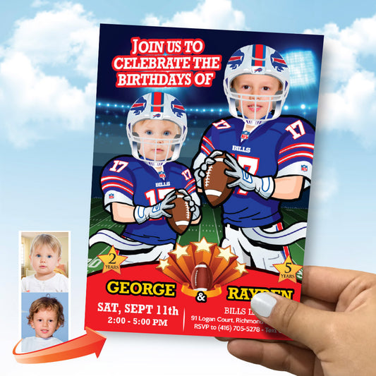 Joint Football birthday party template with your kids as their favorite players, Twins Football theme Party. 600IN