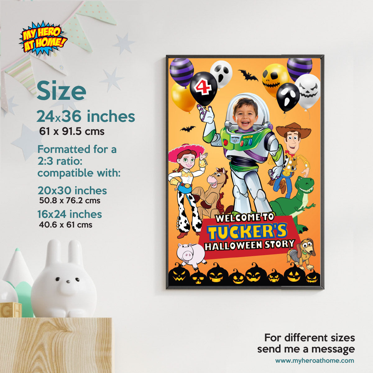 Personalized Buzz Lightyear Halloween Birthday Sign, Toy Story Party with Child Photo 603HA2