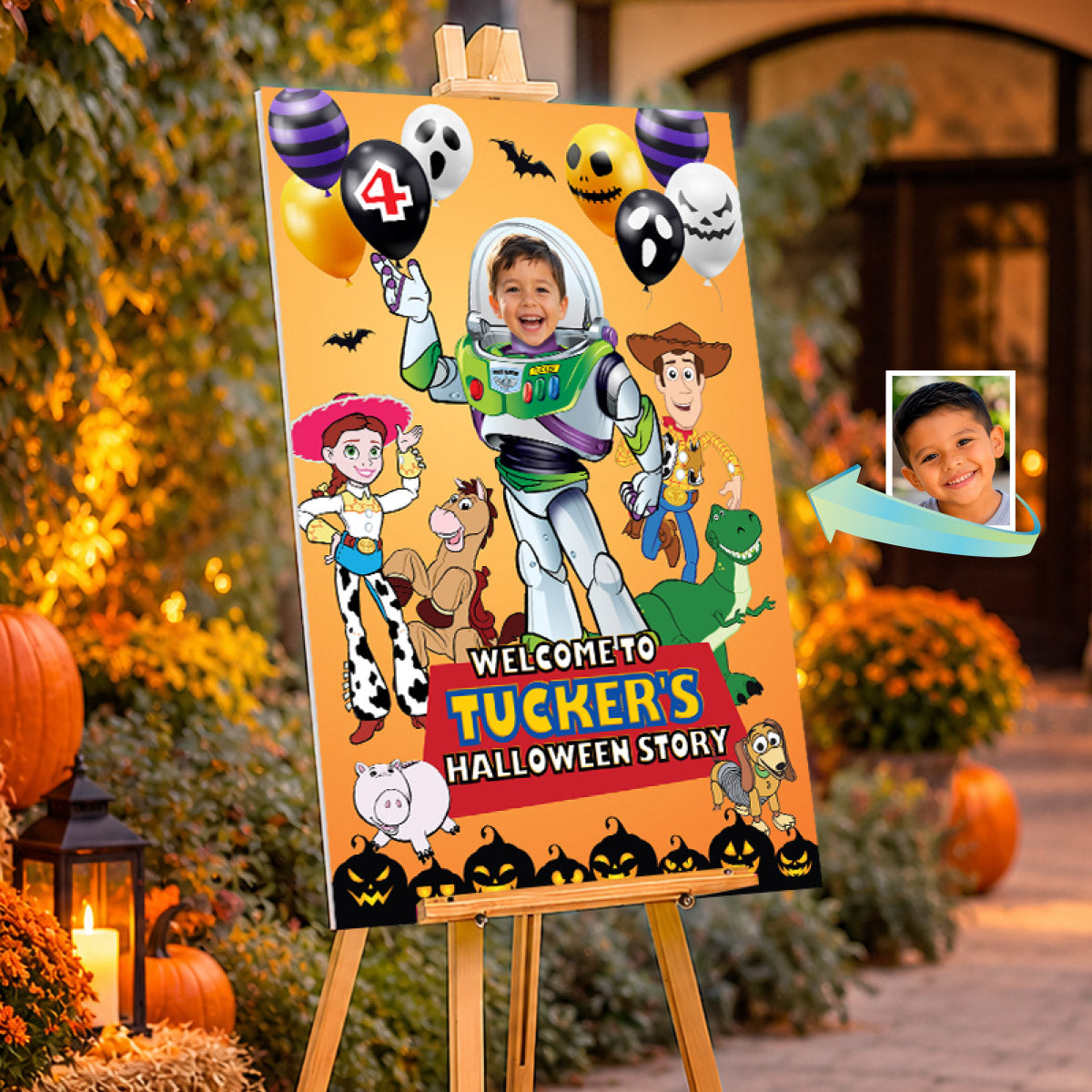 Personalized Buzz Lightyear Halloween Birthday Sign, Toy Story Party with Child Photo 603HA2