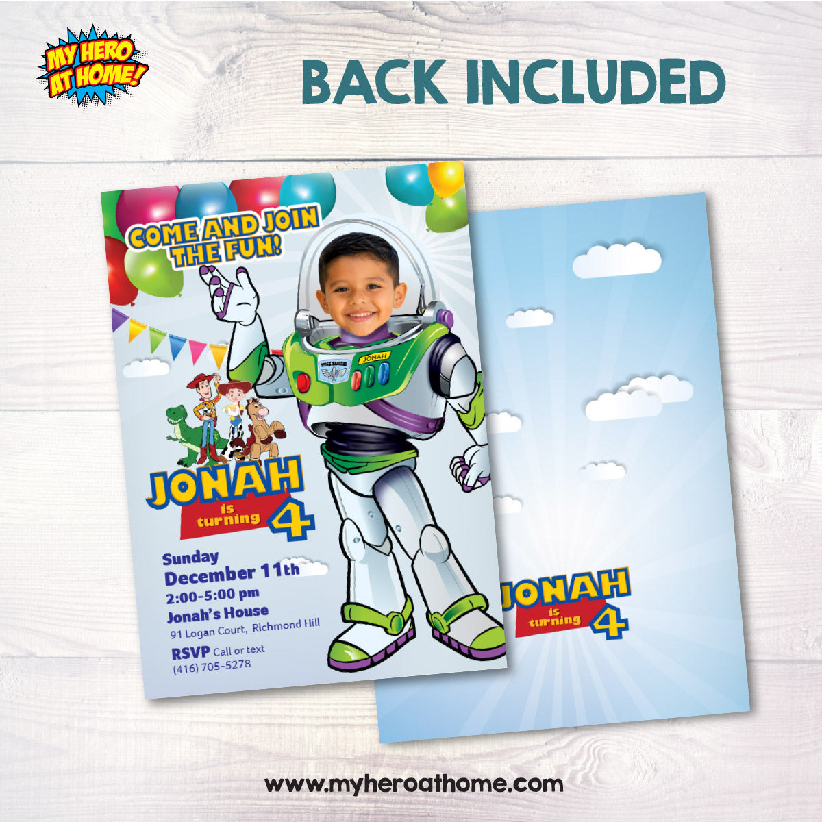 Personalized Buzz Lightyear Birthday Invitation Featuring Your Child as Buzz. 603IN