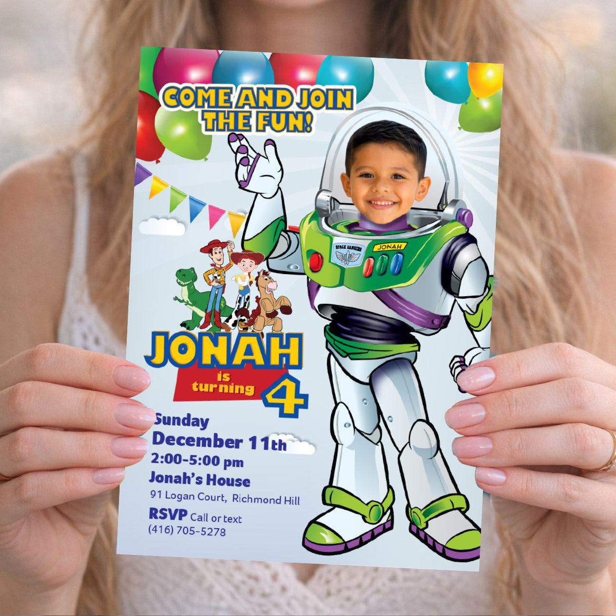 Personalized Buzz Lightyear Birthday Invitation Featuring Your Child as Buzz. 603IN