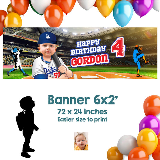 Custom Baseball Dodgers banner with birthday kid as the star player (Horizontal 6x2’). 609BBH