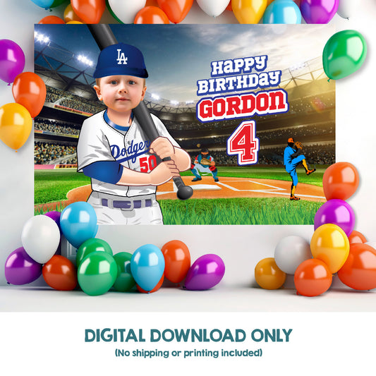 Personalized Baseball Los Angeles Dodgers Birthday Backdrop, Dodgers Party banner. 609BB