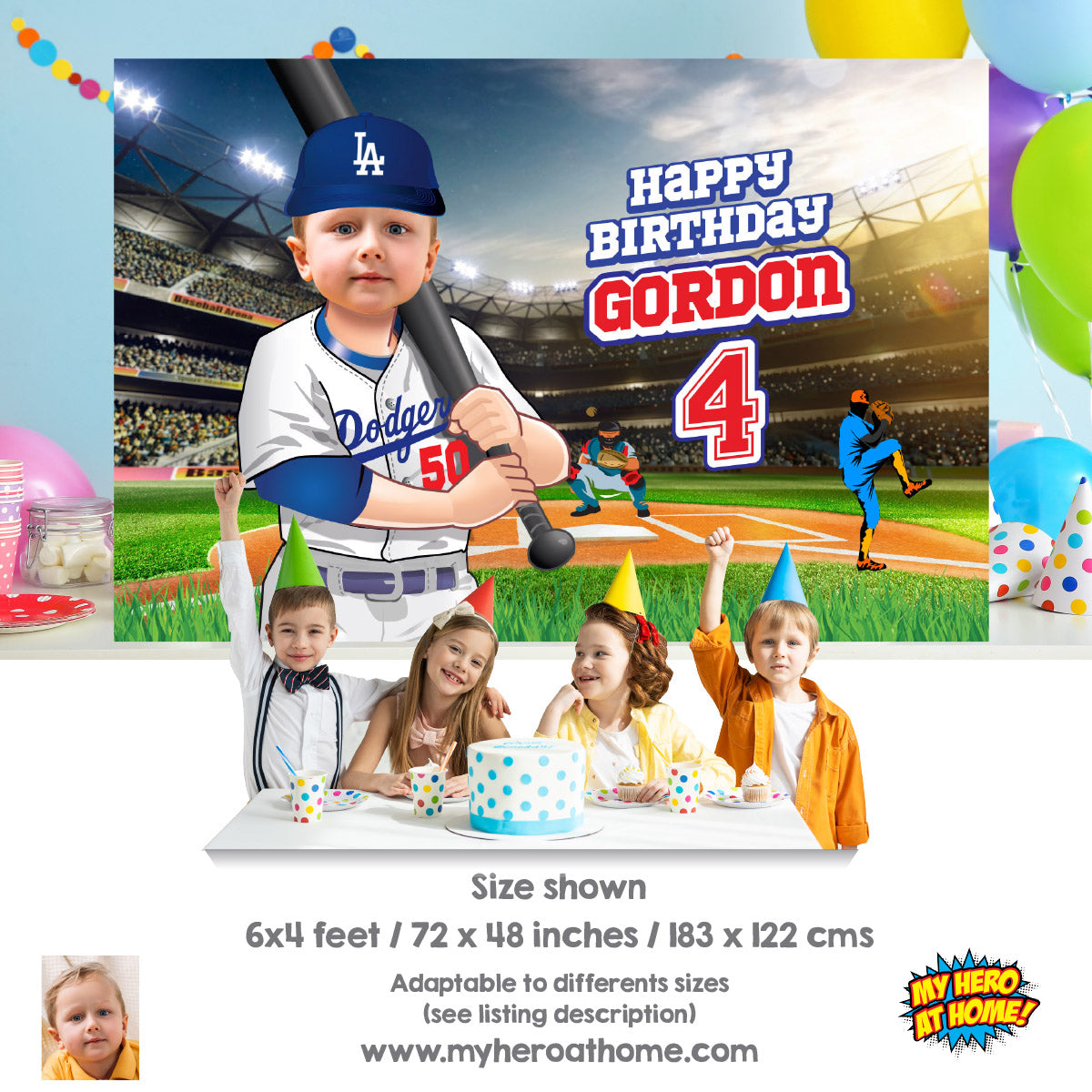 Personalized Baseball Los Angeles Dodgers Birthday Backdrop, Dodgers Party banner. 609BB