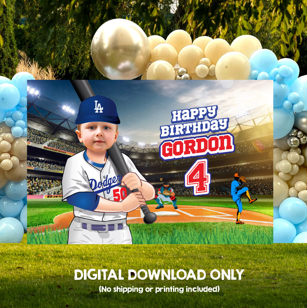 Personalized Baseball Los Angeles Dodgers Birthday Backdrop, Dodgers Party banner. 609BB